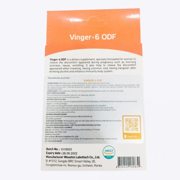 Hình ảnh mặt sau hộp sản phẩm Vinger - 6 ODF