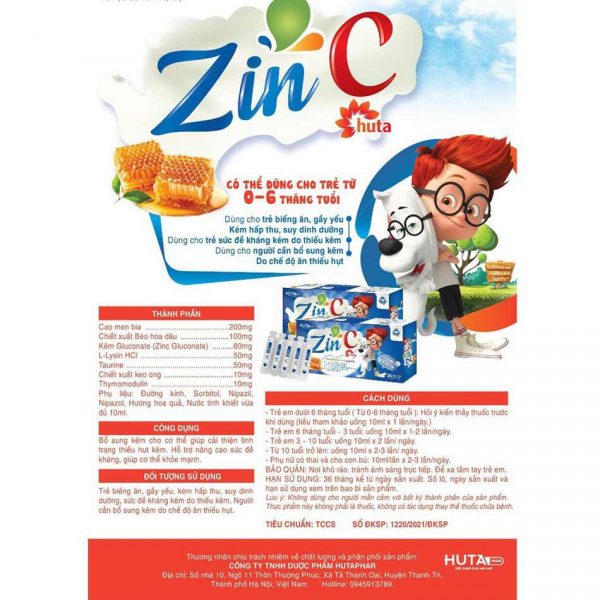 Hướng dẫn sử dụng sản phẩm Zin C Huta