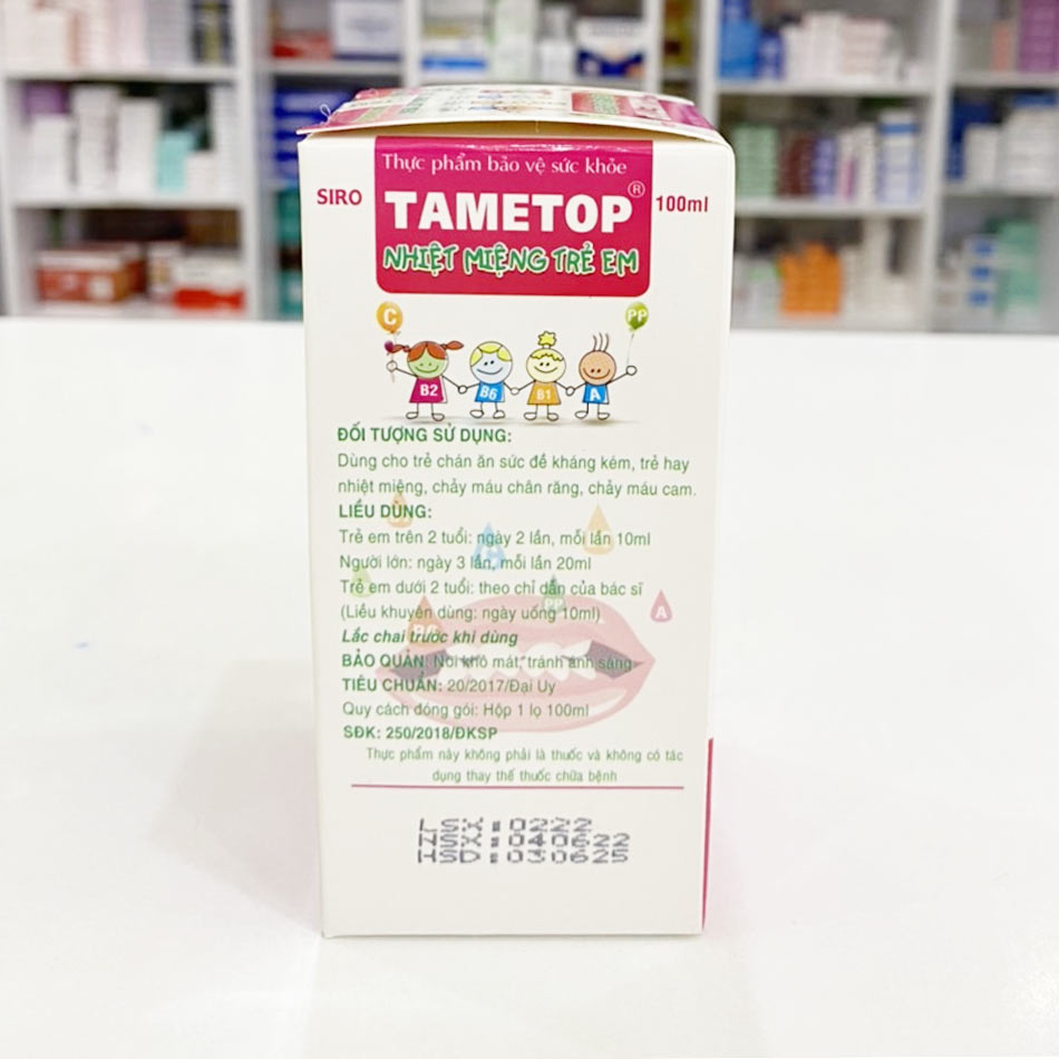 Mặt bên của sản phẩm Siro Tametop