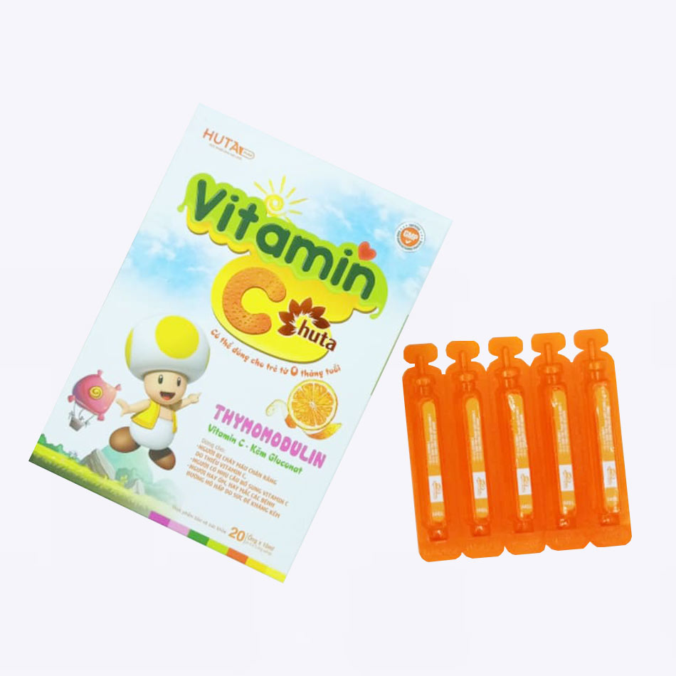 Hình ảnh: Hộp và vỉ 5 ống Vitamin C Huta