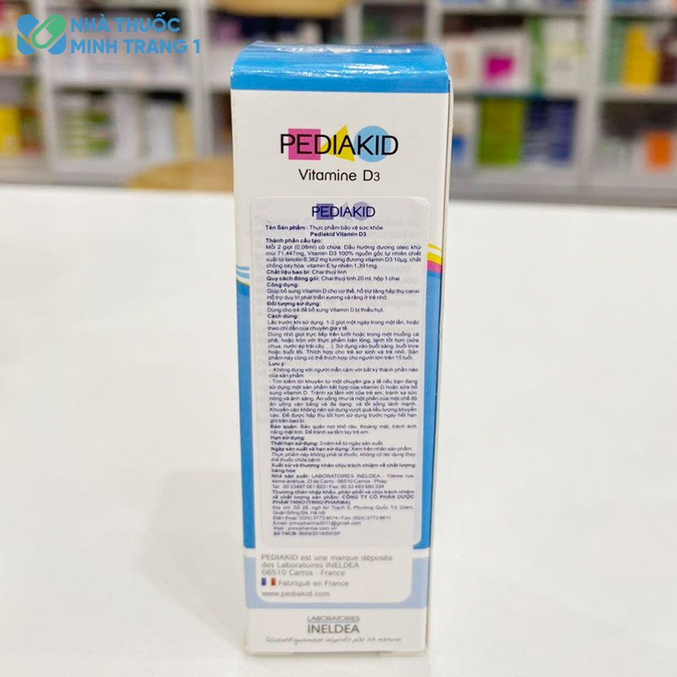 Mặt bên hộp sản phẩm Pediakid Vitamin D3