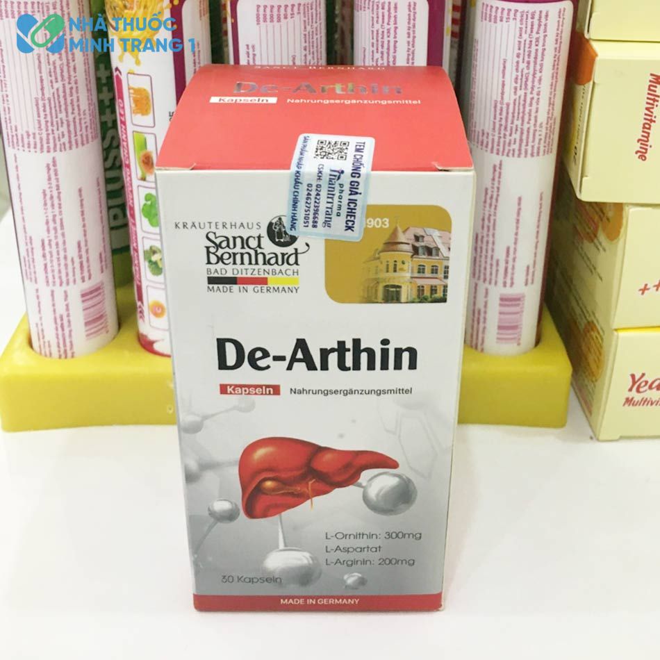 Hộp sản phẩm De - Arthin được niêm phong bởi tem chống hàng giả