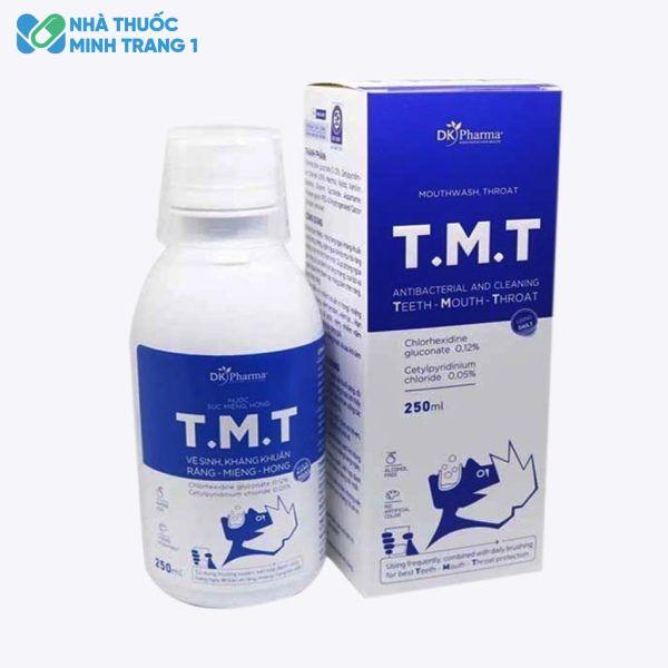 Hình ảnh: Hộp và lọ sản phẩm nước súc miệng TMT