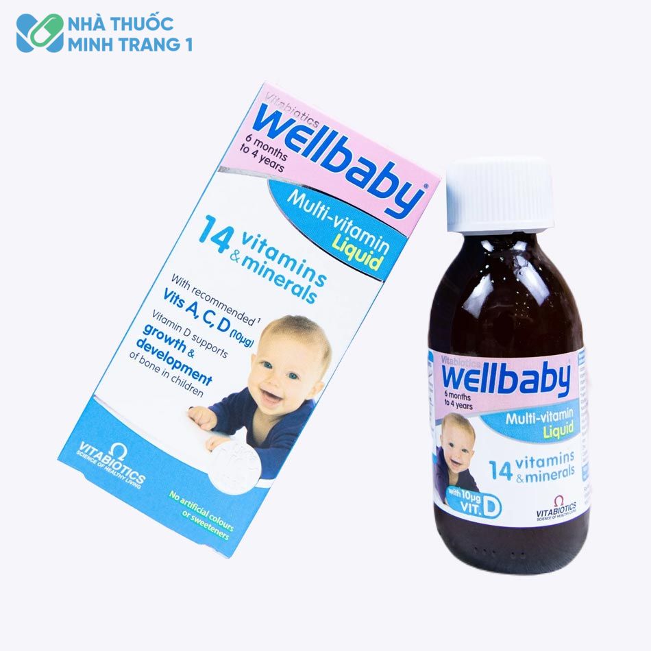 Hình ảnh: Hộp và chai Wellbaby 14 vitamin và khoáng chất