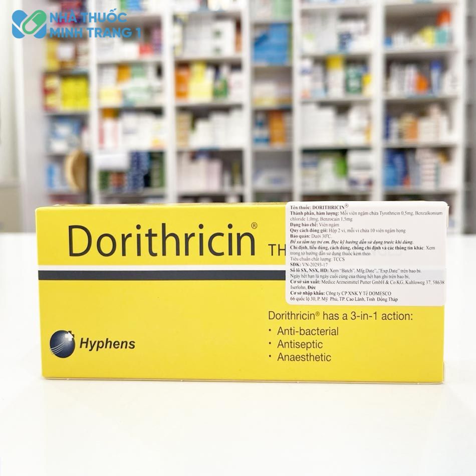 Hộp thuốc Dorithricin chứa 20 viên ngậm họng