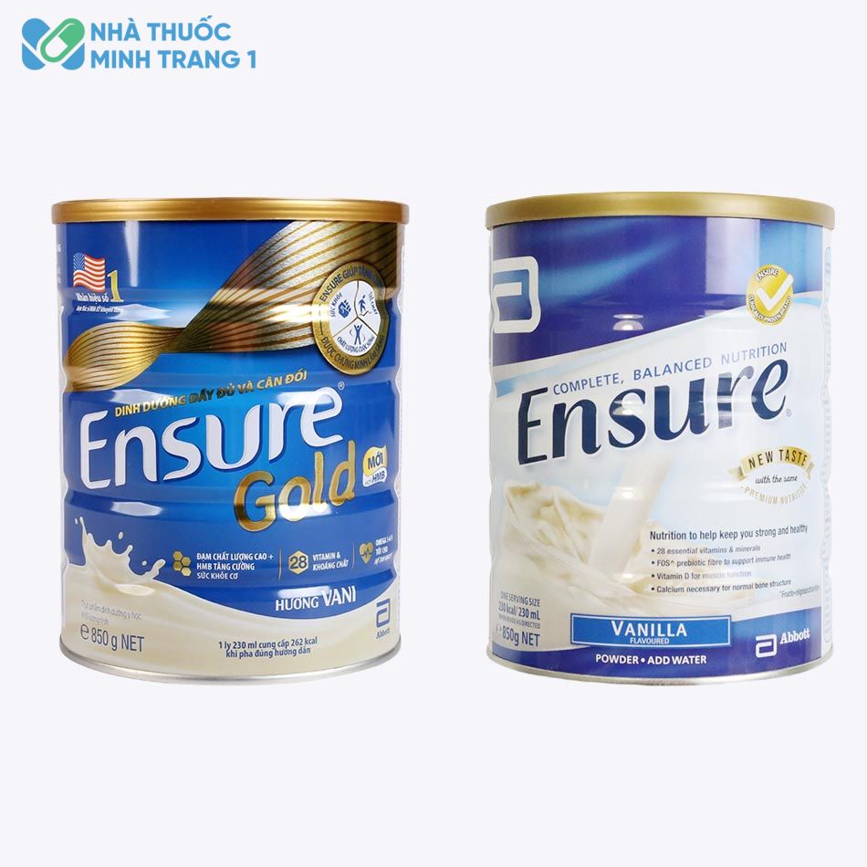 Hình ảnh: Sữa Ensure Gold (bên trái) và sữa Ensure (bên phải)