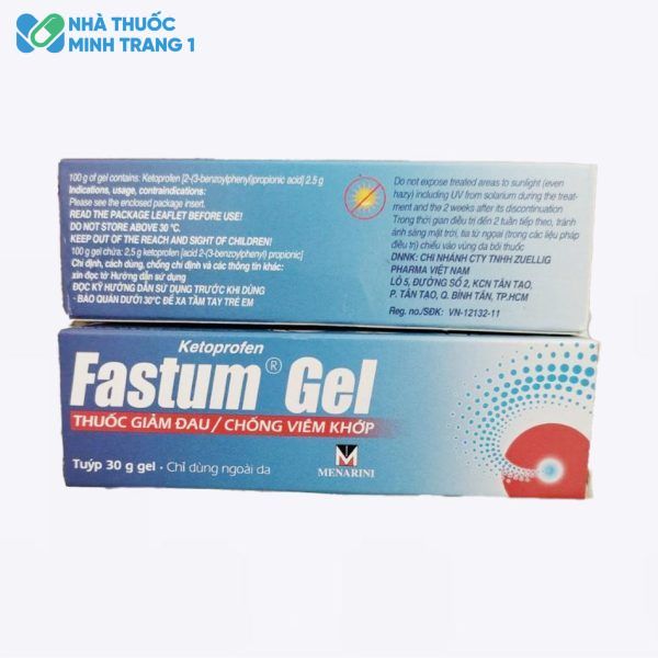 Mặt trước và mặt sau hộp thuốc Fastum Gel