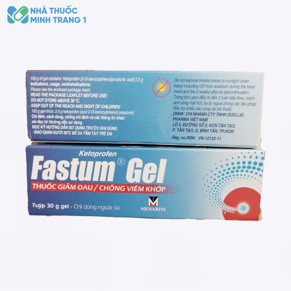 Mặt trước và mặt sau hộp thuốc Fastum Gel