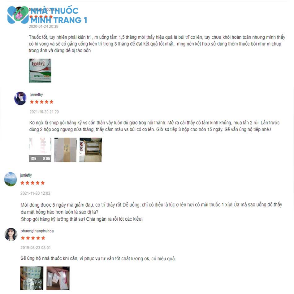 Một số đánh giá của khách hàng về sản phẩm Tottri nang 
