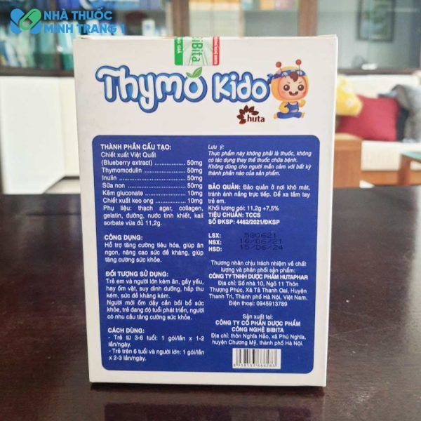 Mặt sau hộp sản phẩm Thymo Kido huta