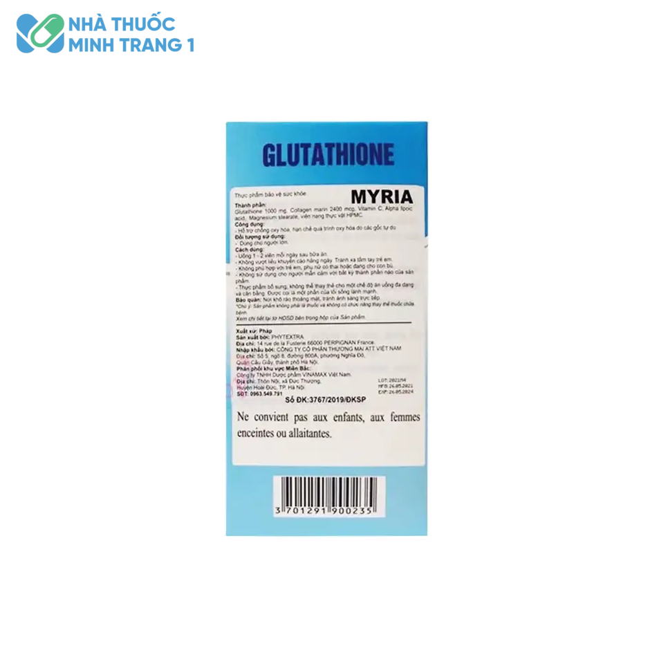 Thông tin của sản phẩm Thành phần của sản phẩm Viên uống Myria Glutathione
