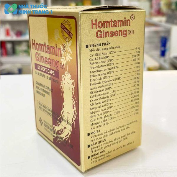 Mặt bên hộp thuốc Homtamin Ginseng