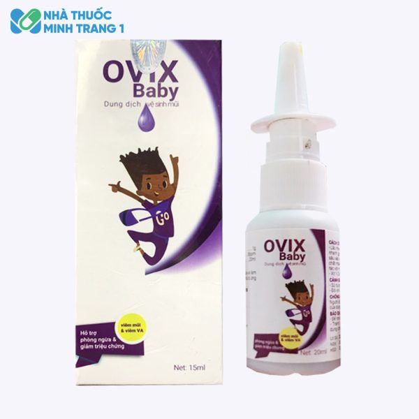 Hình ảnh hộp và lọ dung dịch vệ sinh mũi Ovix Baby