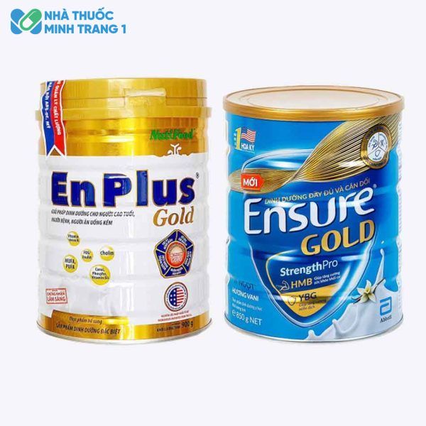Hình hộp sữa Enplus Gold 900g và Ensure Gold 850g