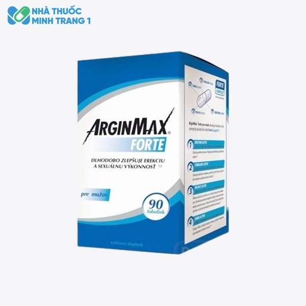 Hình ảnh mặt nghiêng hộp sản phẩm ArginMax Forte màu xanh dùng cho nam giới