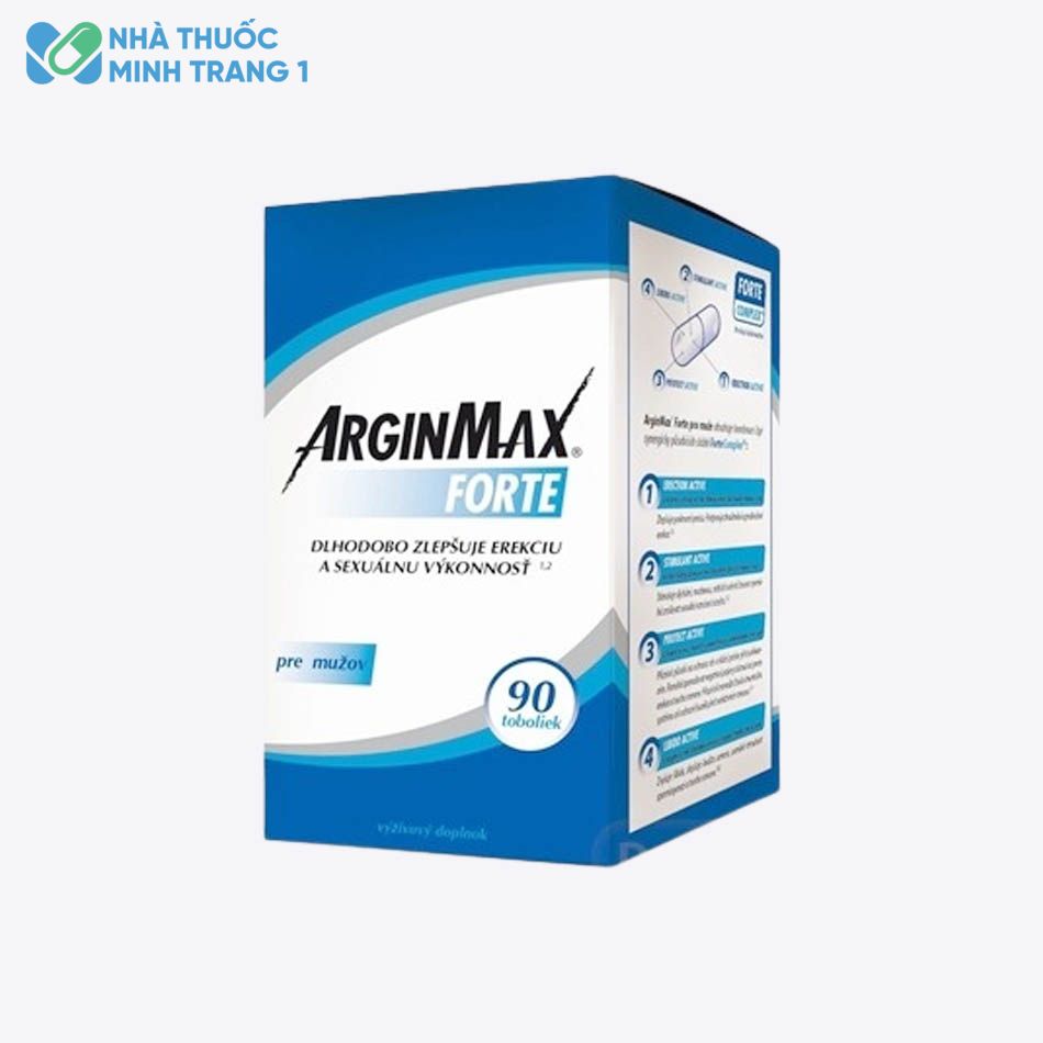 Hình ảnh mặt nghiêng hộp sản phẩm ArginMax Forte màu xanh dùng cho nam giới 