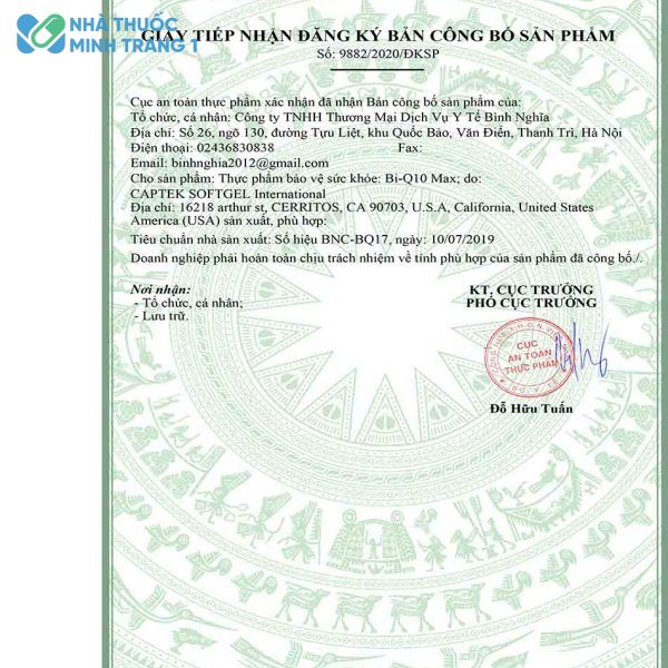 Hình ảnh giấy đăng ký của Bi-Q10 Max