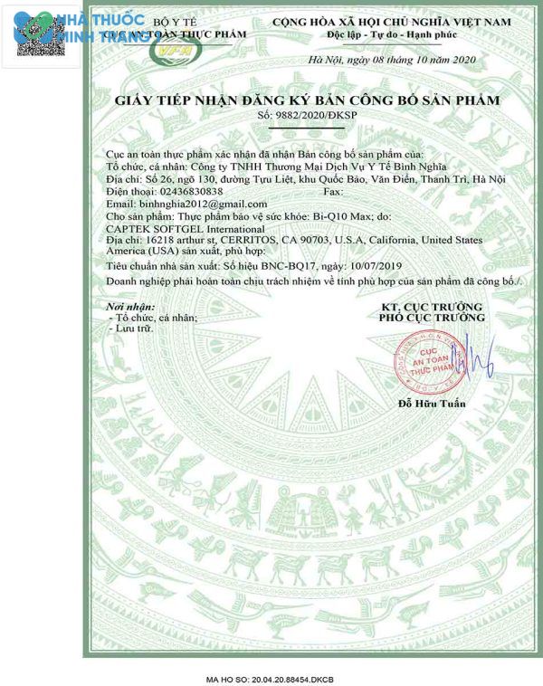 Hình ảnh giấy đăng ký của Bi-Q10 Max